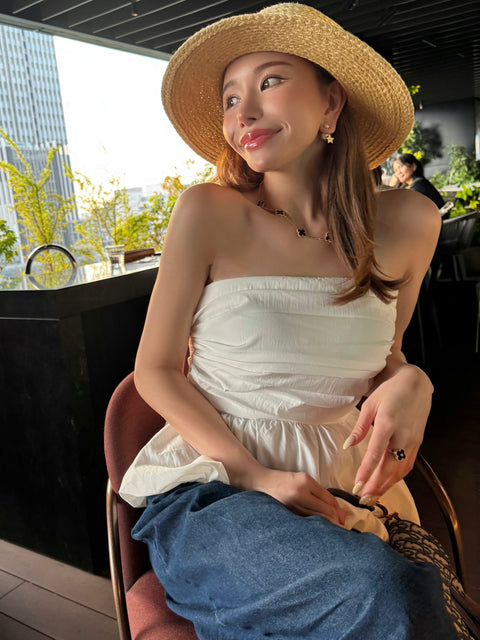 peplum tube tops(White)即納可