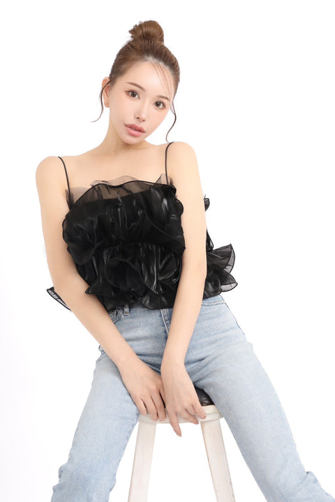 ギャザーフリルトップス　Black