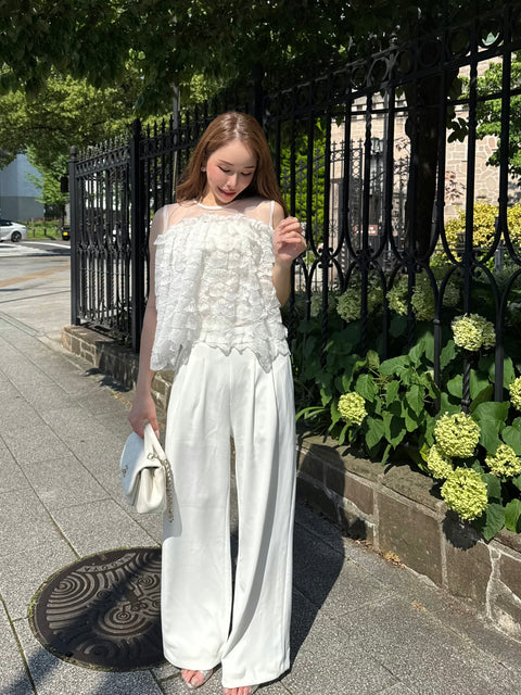 Fluffy tiered lace tops／White(送料無料)