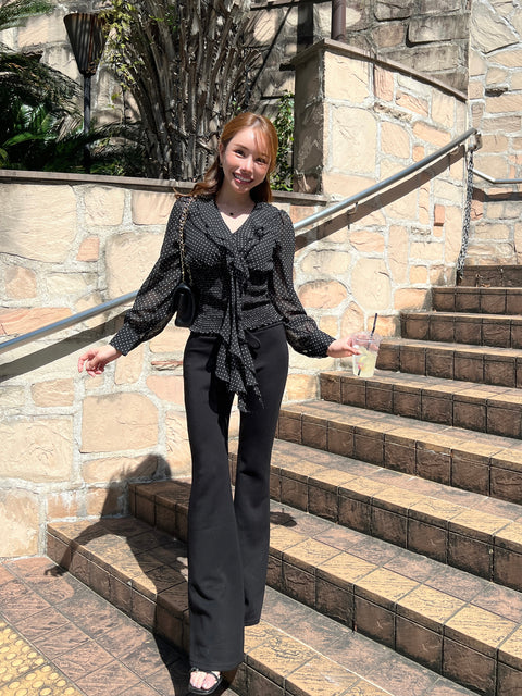 Frill Ribbon Dot Blouse／Black 送料無料(4月22日発送予定)