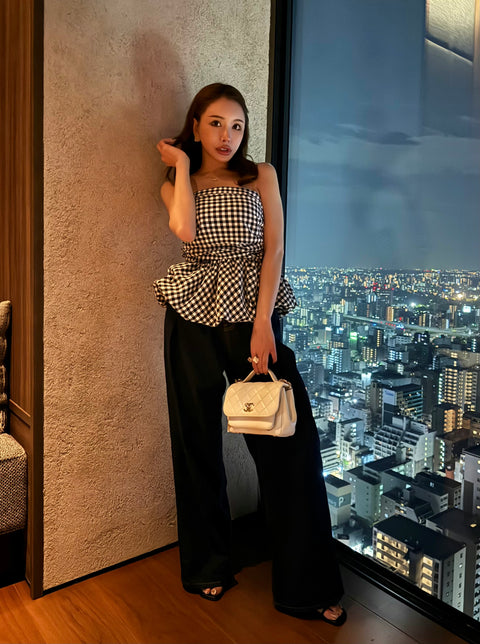 peplum tube tops(Ginghamcheck)即納可