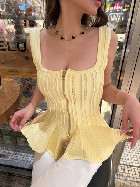 Sleeveless peplum tops／yellow