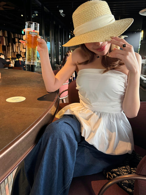 peplum tube tops(White)即納可