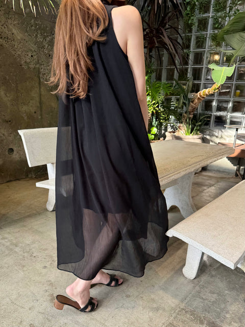 Sheer 4Way Ribbon Dress／Long black