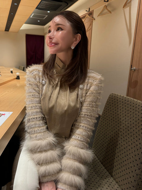 Fur×Glitter カーディガン(Beige)