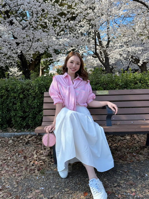 オーバーストライプシャツ(ショールset)/pink