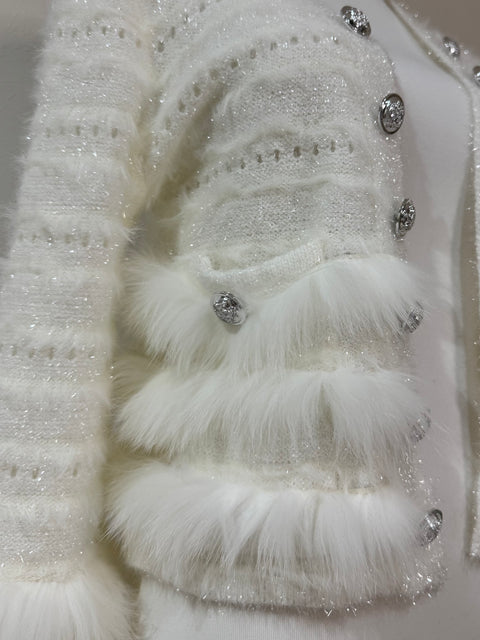 Fur×Glitter カーディガン(White)