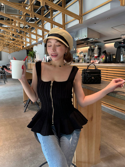 Sleeveless peplum tops／black