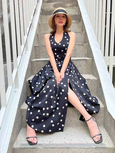Dot Holter Long Dress／Black
