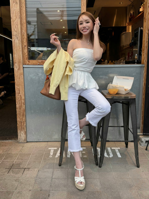 peplum tube tops(White)即納可