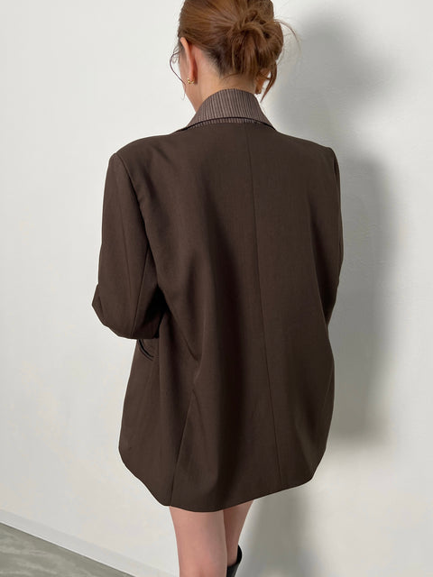 Grace No-Collar Jacket(タイ付き)／dark brown(送料無料)