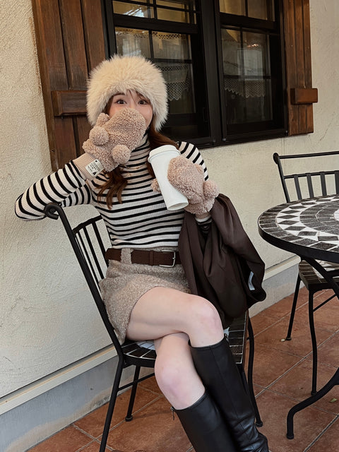 Teddy Mini Skirt(ベルトset)beige／S・Mご予約受付中