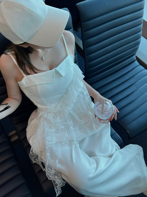 Asymmetric Lace Camisole/White
