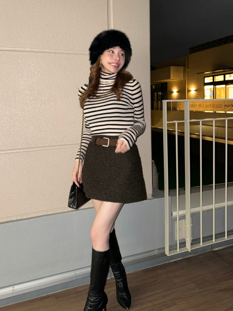 Teddy Mini Skirt(ベルトset)darkbrown／Mサイズは只今ご予約受付中