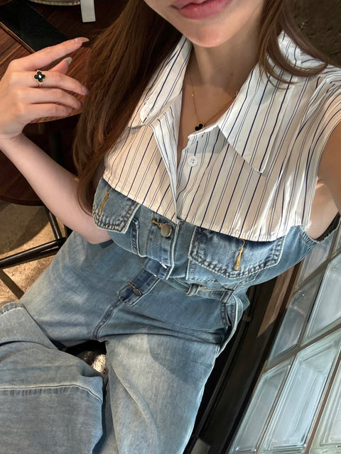 High-Waisted Summer Denim All-in-One