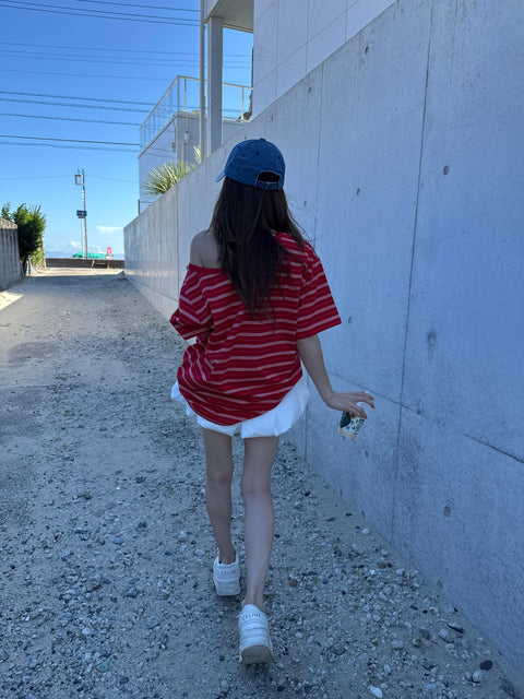 Off-Shoulder Over Top／red・navy