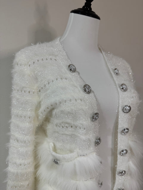 Fur×Glitter カーディガン(White)