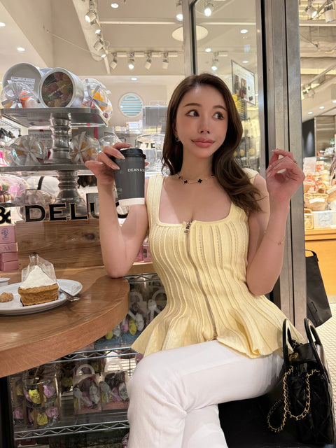 Sleeveless peplum tops／yellow