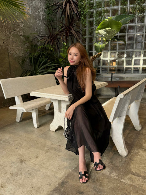 Sheer 4Way Ribbon Dress／Long black