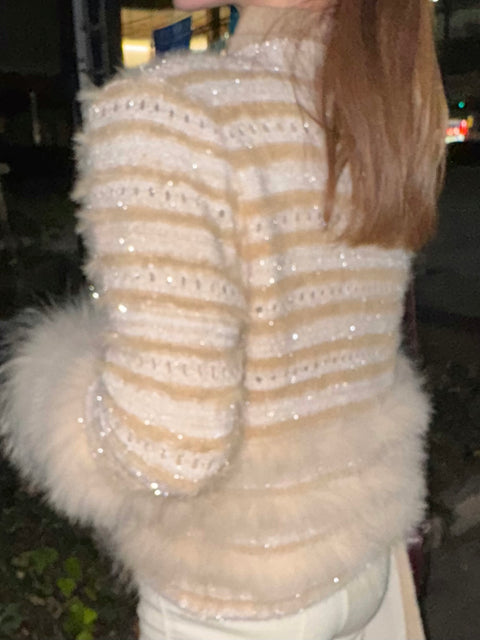 Fur×Glitter カーディガン(Beige)