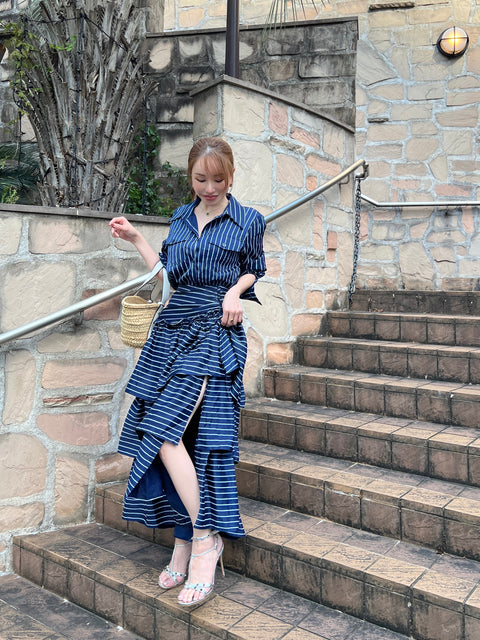 Stripe Tiered One-piece Set