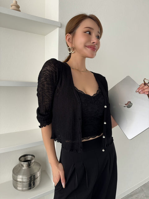 Lace Camisole & Cardigan／black