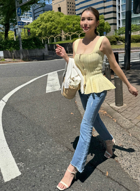 Sleeveless peplum tops／yellow