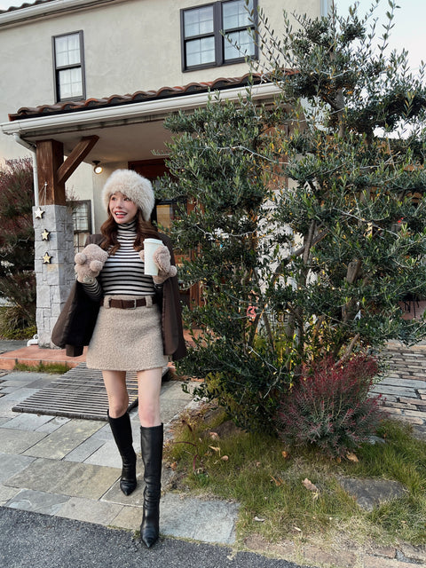 Teddy Mini Skirt(ベルトset)beige／S・Mご予約受付中