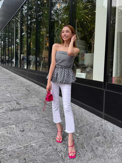 peplum tube tops(Ginghamcheck)即納可