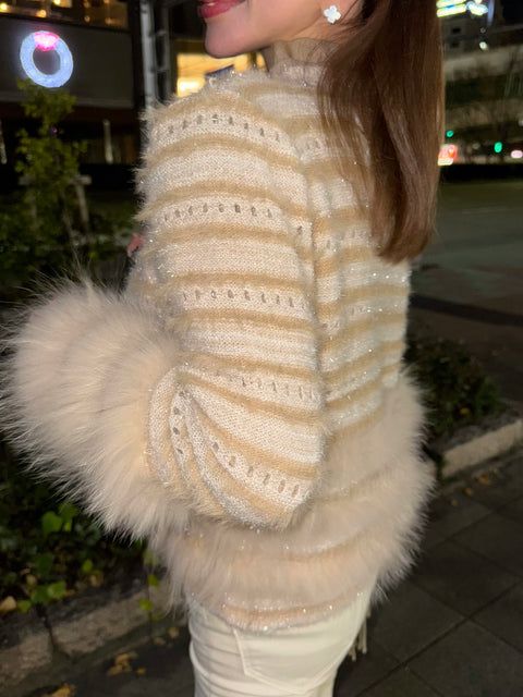 Fur×Glitter カーディガン(Beige)