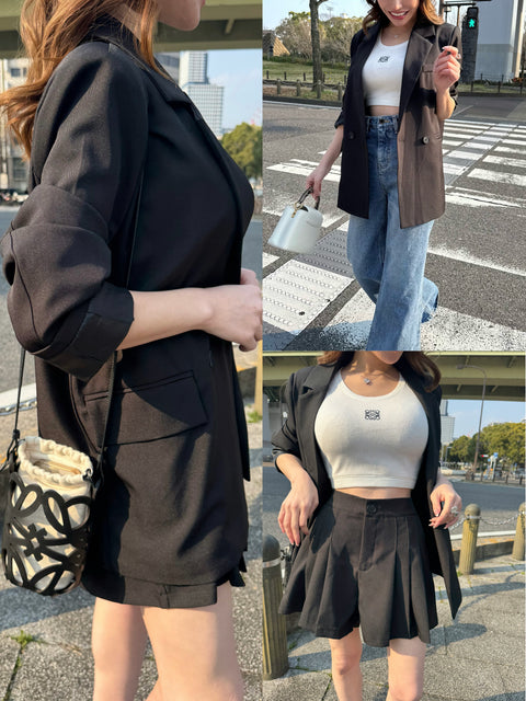 ジャケット＆プリーツショートパンツset/black
