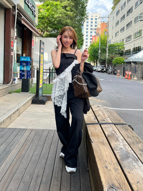 Asymmetric Lace Camisole/White