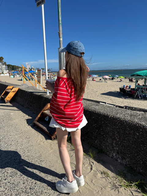 Off-Shoulder Over Top／red・navy