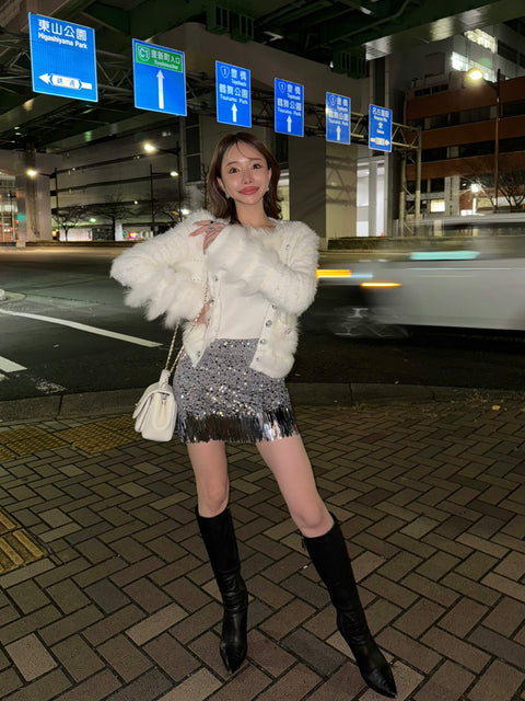 Fur×Glitter カーディガン(White)