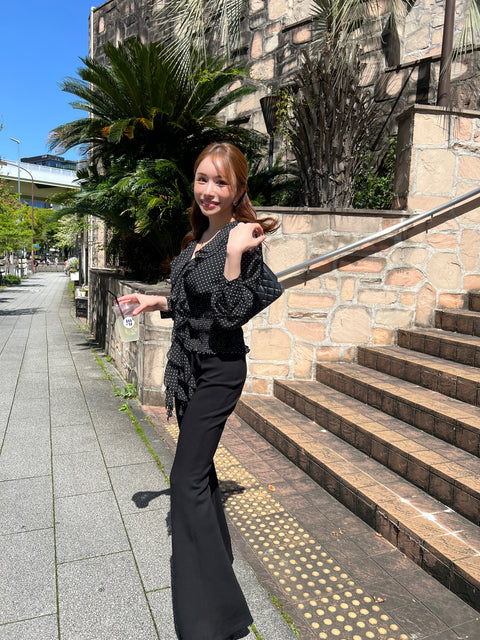 Frill Ribbon Dot Blouse／Black 送料無料(4月22日発送予定)