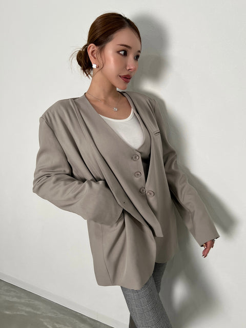 Grace No-Collar Jacket ／greige(送料無料)