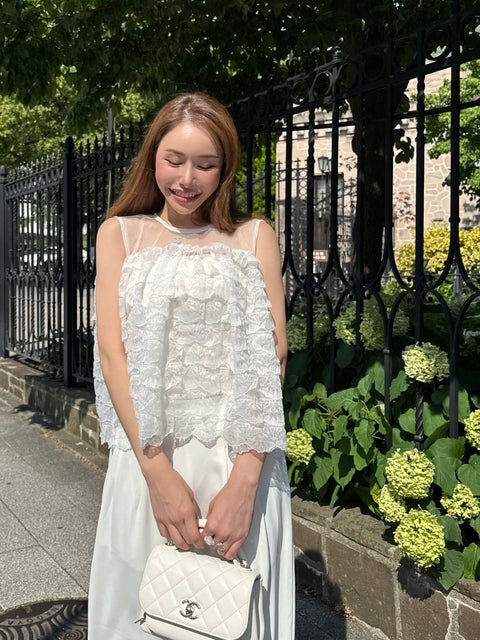 Fluffy tiered lace tops／White(送料無料)