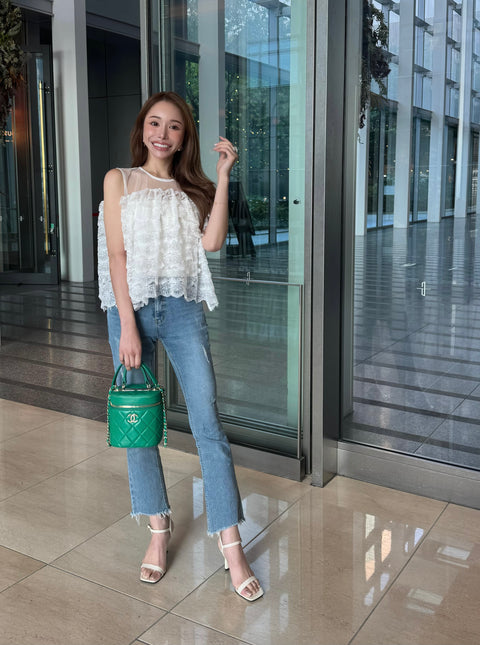 Fluffy tiered lace tops／White(送料無料)