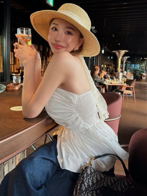 peplum tube tops(White)即納可
