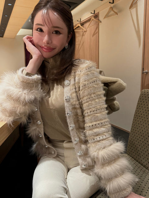 Fur×Glitter カーディガン(Beige)
