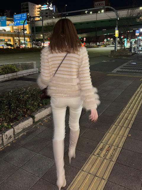 Fur×Glitter カーディガン(Beige)