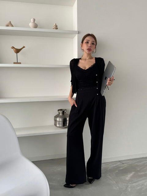 Lace Camisole & Cardigan／black