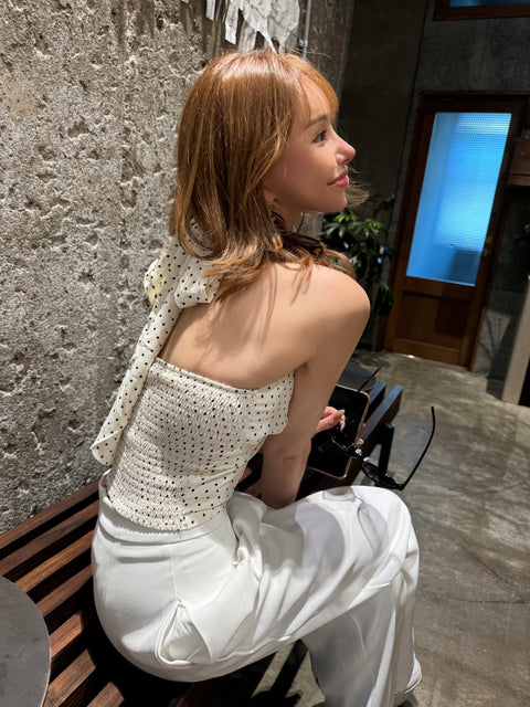 Back Ribbon Dot Halter Top