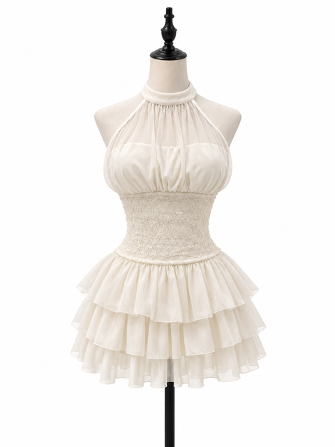 Lace Tiered Halter Mini Dress
