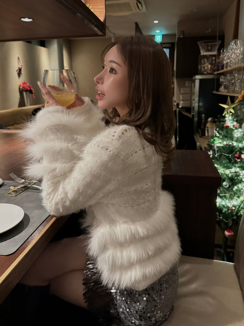 Fur×Glitter カーディガン(White)