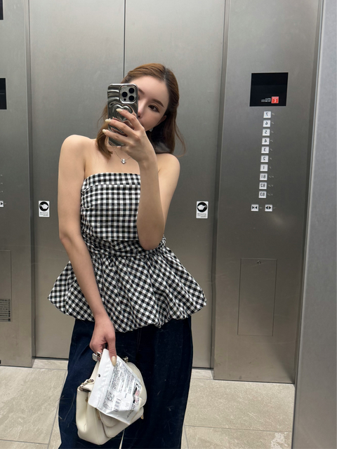 peplum tube tops(Ginghamcheck)即納可