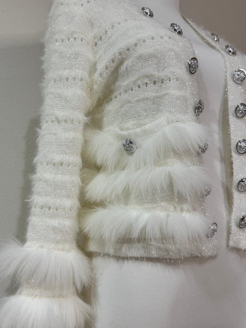 Fur×Glitter カーディガン(White)