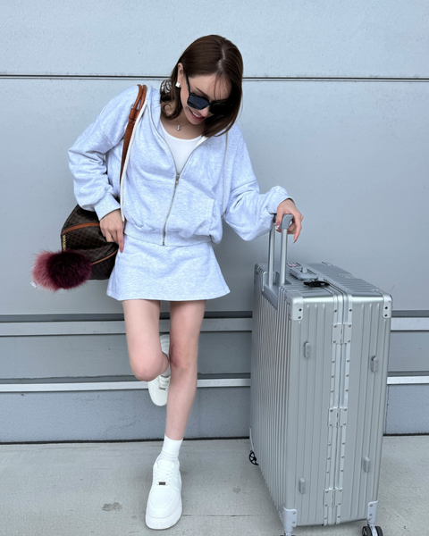 (ご予約) ZIPパーカー＆インナーパンツミニスカートSET/melange white