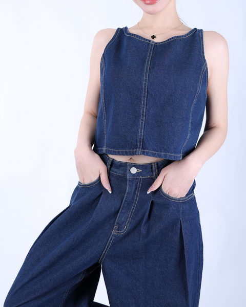Cropped denim vest