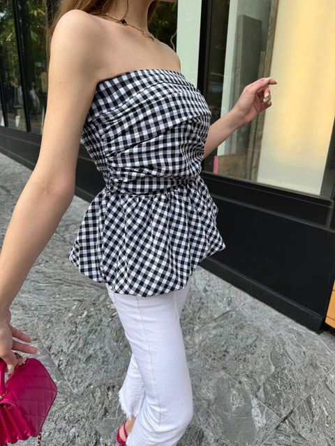 peplum tube tops(Ginghamcheck)即納可